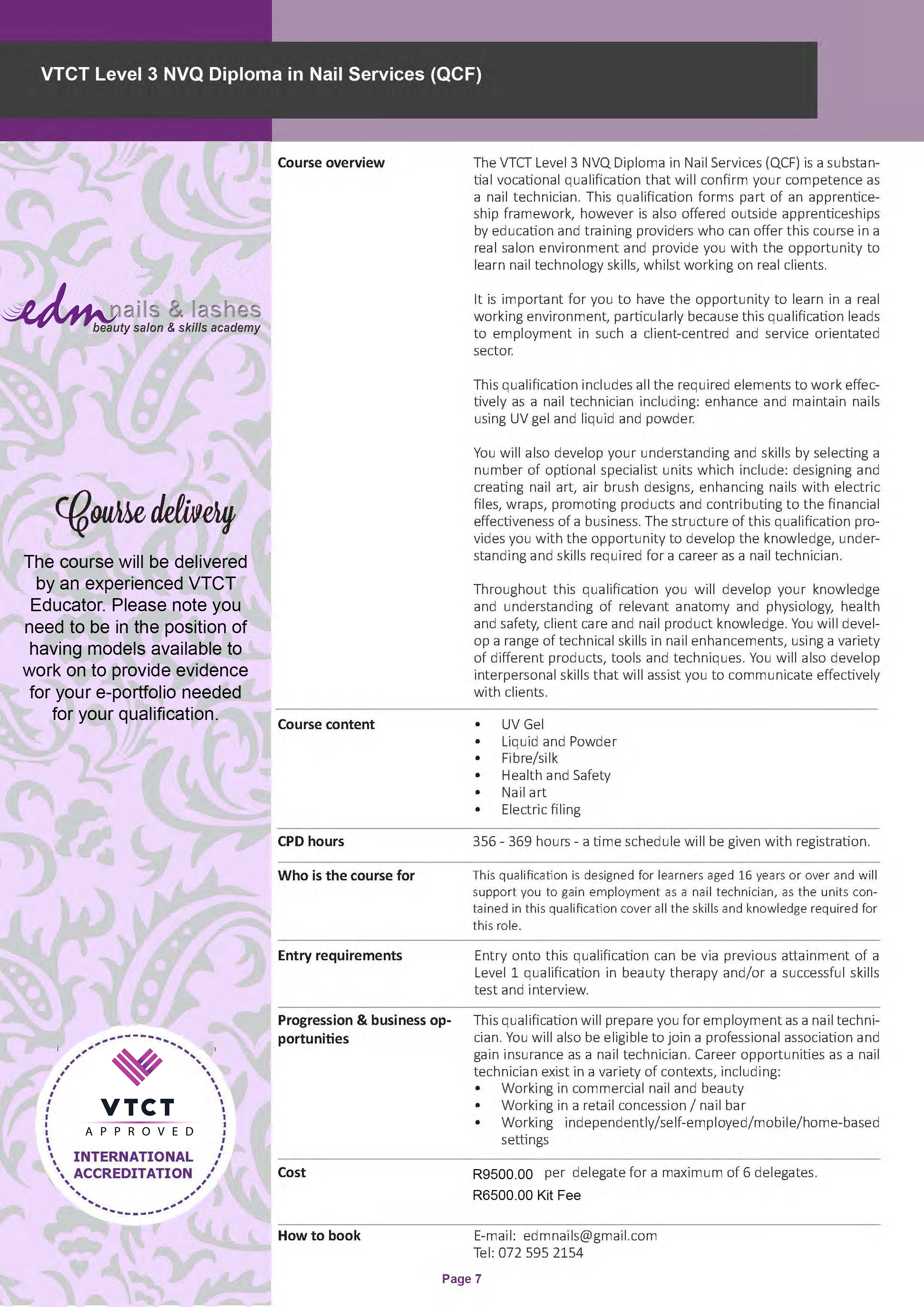 VTCT Level 3 NVQ Diploma in Nail Services